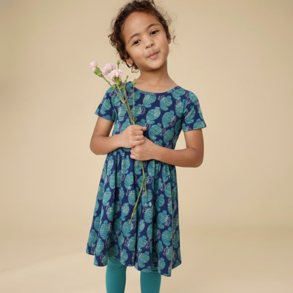 Tea Collection Girls Vibrant Colorful Teal Blue and Green Paisley Sundress